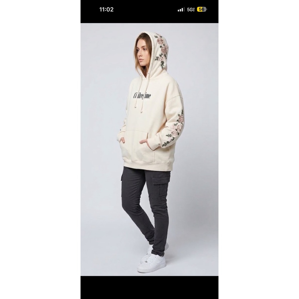 Civil Regime Floral Embroidered Hoodie Cream Off White Streetwear Mens Large